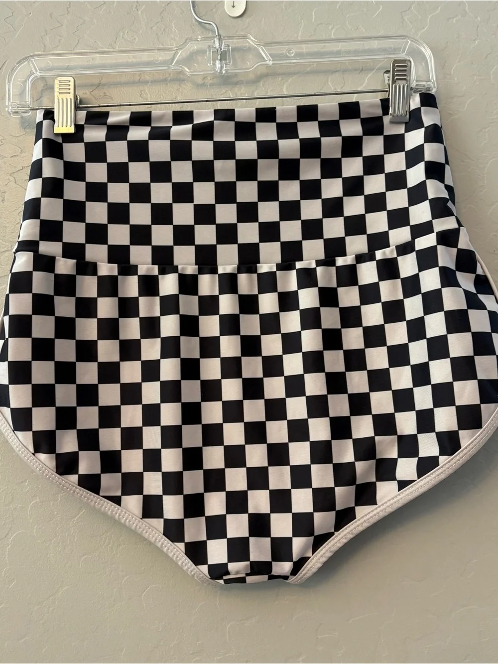 Salt Gypsy Betty high waisted boyshort surf bottoms white black checkers medium